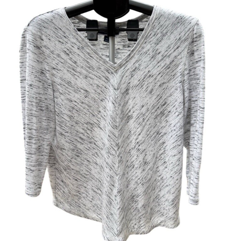 Karen Scott Sport Top Womens XL Gray Space Dye V-Neck Long Sleeve Knit